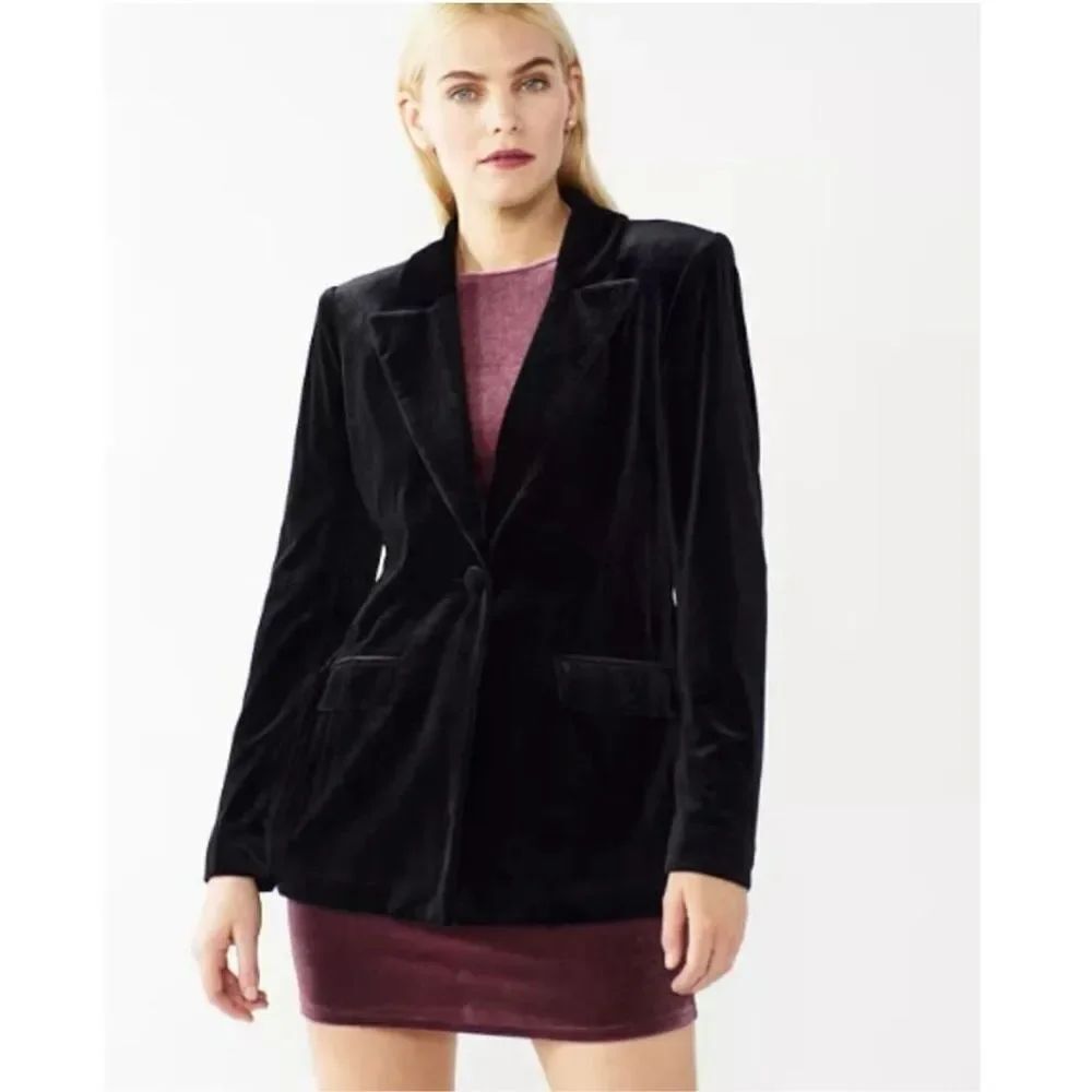 Cara Santana X Nine West Black Velvet Tuxedo Jacket sz M EUC